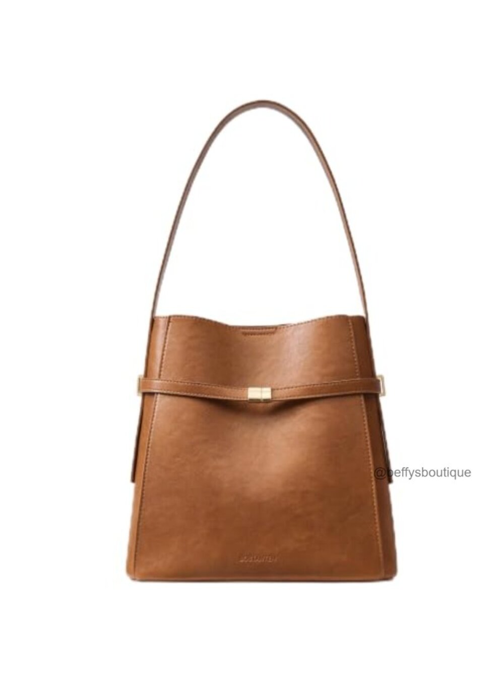Vegan Leather Bucket Bag Shoulder Purse Vintage Belt Detail